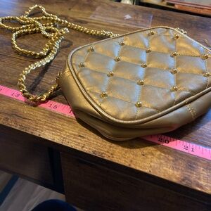 La Corina gold Metallic quilted split leather shoulder bag